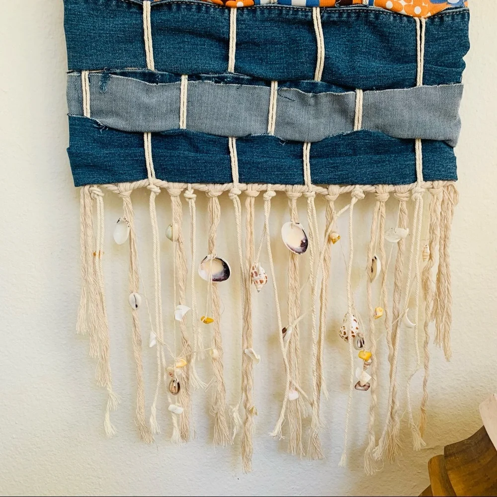 Gorgeous Art Deco Fabric Macrame Wall Hanging One of a Kind Art